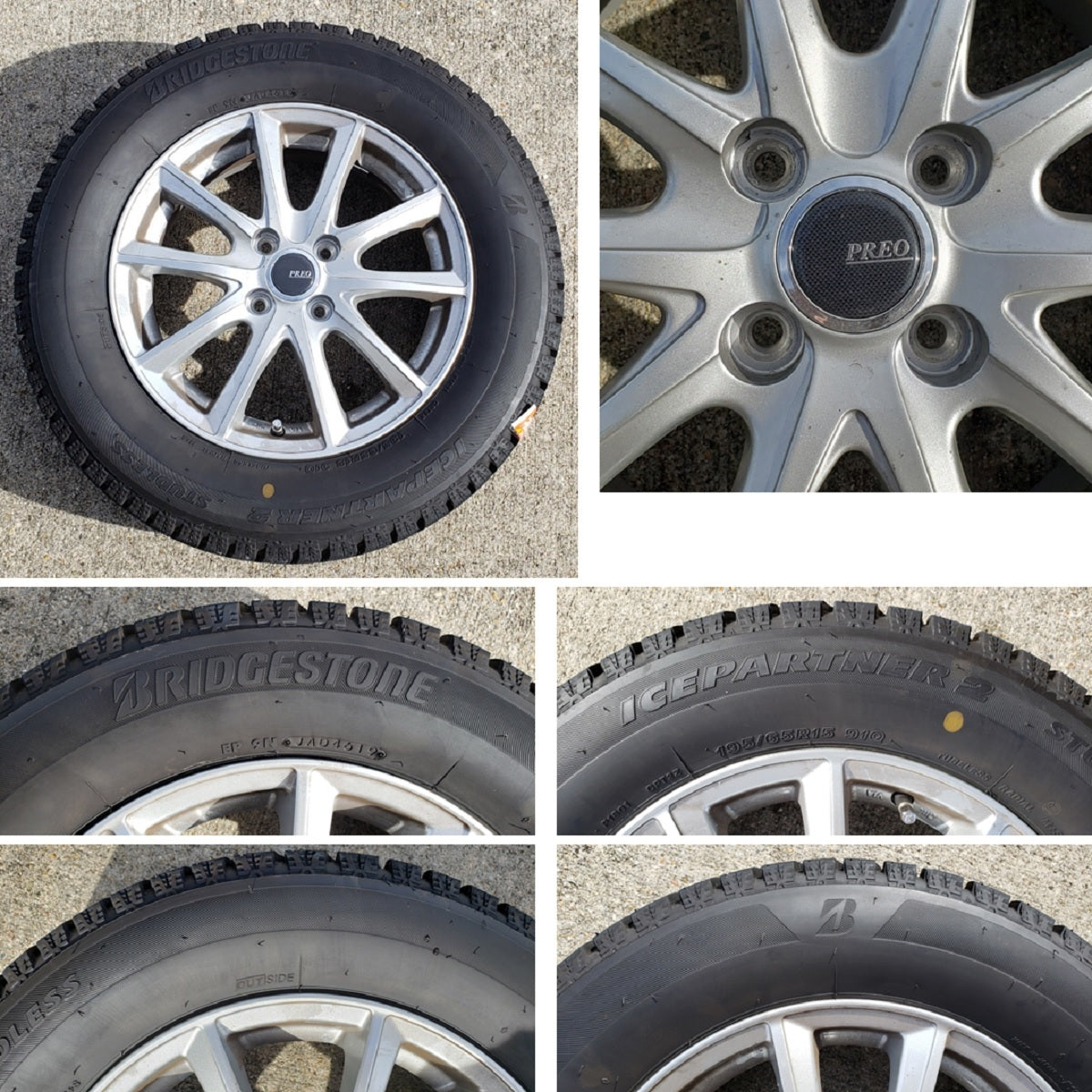 カローラフィールダー スタッドレスタイヤ アルミホイール ブリヂストン ICEPARTNER2 195/65R15 PCD4-100 5.5J インセット42 4本セット中古