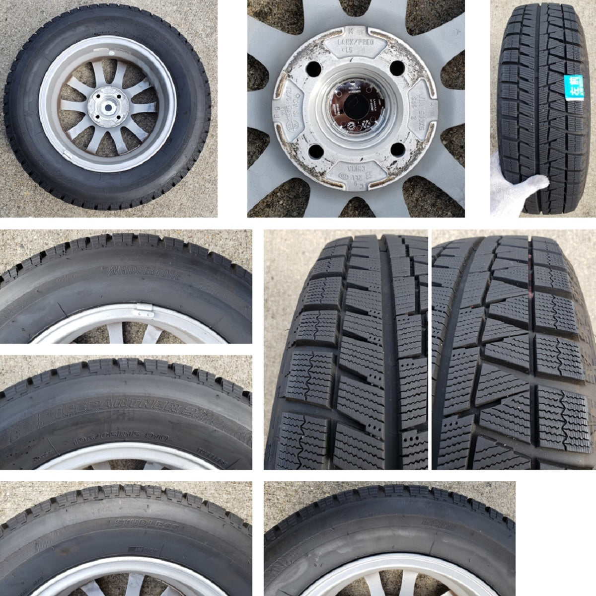 カローラフィールダー スタッドレスタイヤ アルミホイール ブリヂストン ICEPARTNER2 195/65R15 PCD4-100 5.5J インセット42 4本セット中古