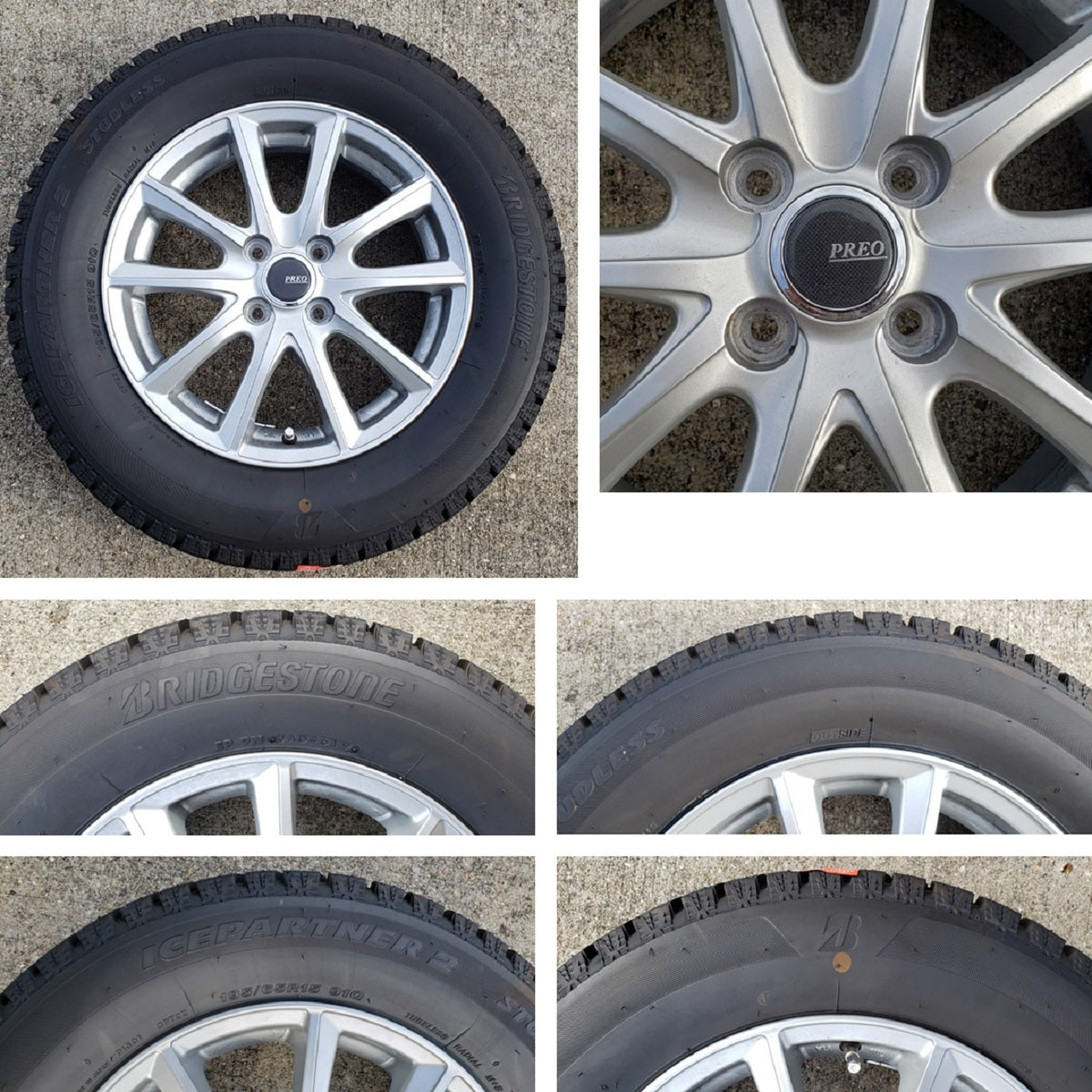 カローラフィールダー スタッドレスタイヤ アルミホイール ブリヂストン ICEPARTNER2 195/65R15 PCD4-100 5.5J インセット42 4本セット中古