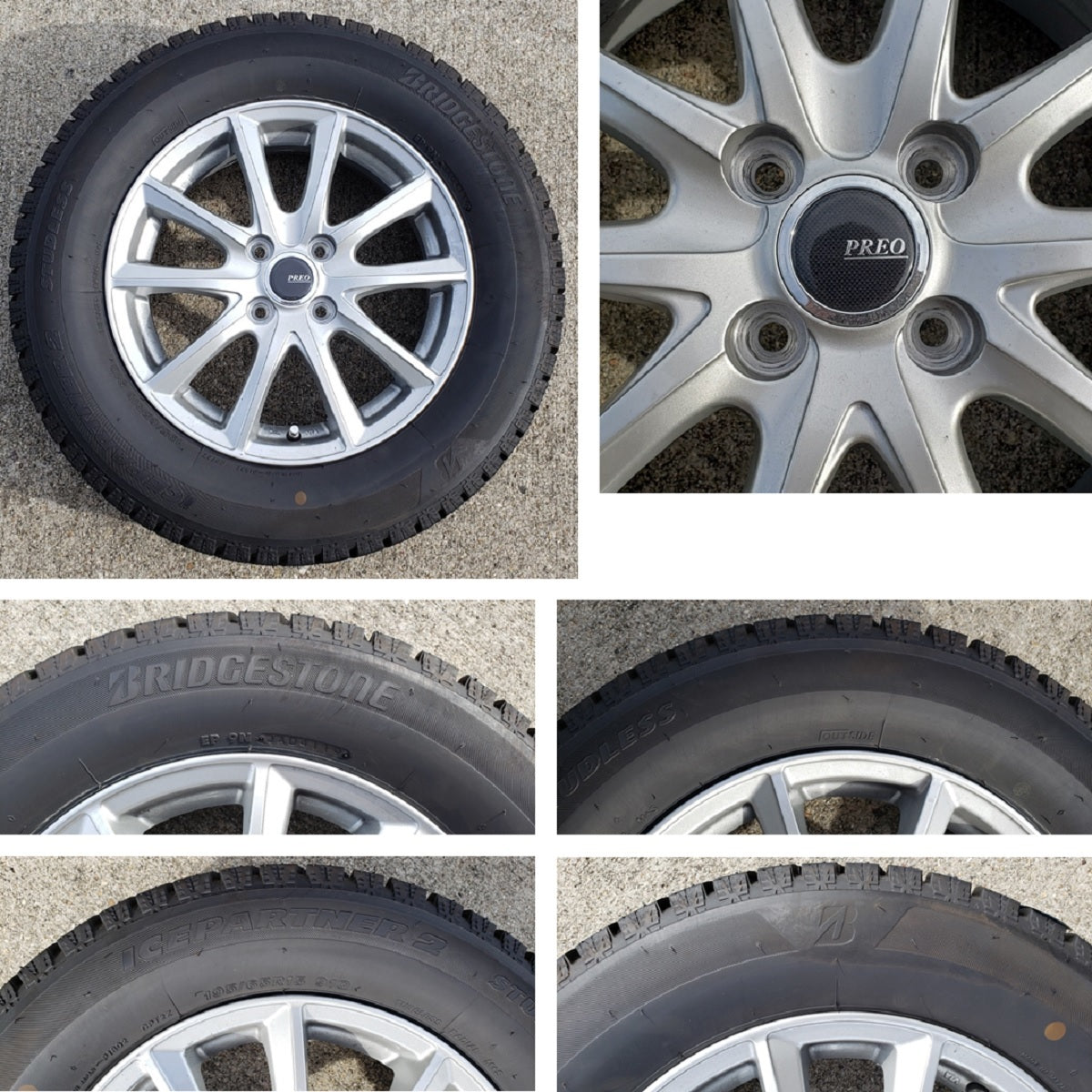 カローラフィールダー スタッドレスタイヤ アルミホイール ブリヂストン ICEPARTNER2 195/65R15 PCD4-100 5.5J インセット42 4本セット中古