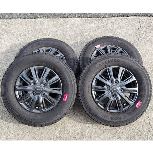 スタッドレスタイヤ アルミホイール ヨコハマタイヤ YOKOHAMA ice GUARD iG91 145/80R12P.C.D.4-100 3.5J インセット45 4本セット 中古