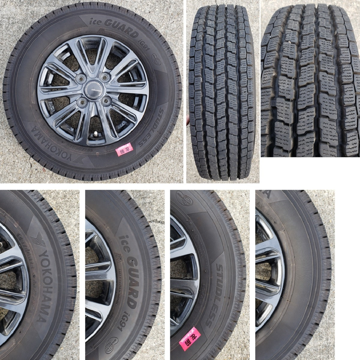 スタッドレスタイヤ アルミホイール ヨコハマタイヤ YOKOHAMA ice GUARD iG91 145/80R12P.C.D.4-100 3.5J インセット45 4本セット 中古