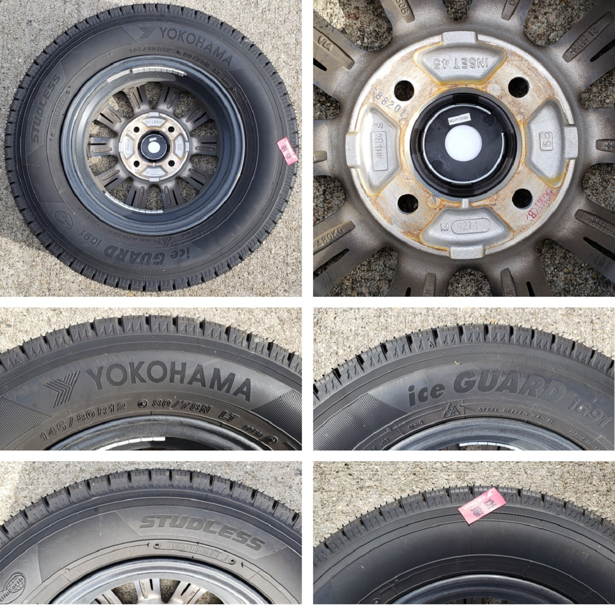 スタッドレスタイヤ アルミホイール ヨコハマタイヤ YOKOHAMA ice GUARD iG91 145/80R12P.C.D.4-100 3.5J インセット45 4本セット 中古